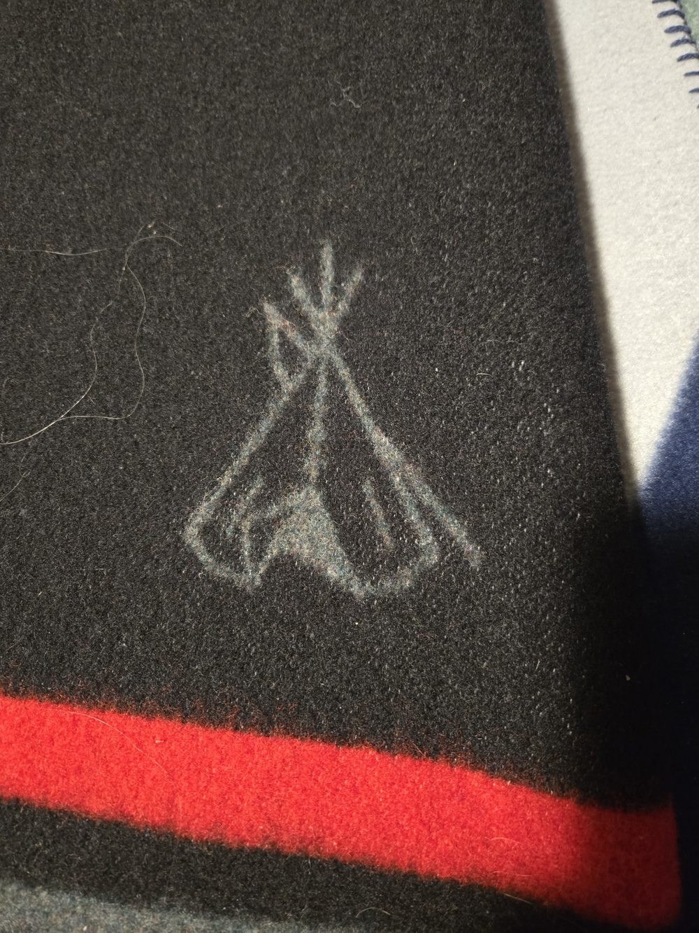 Pendleton Gray Wool Blanket with Red, Yellow, Blue and Black Stripes - Twin - Picture 3 of 6
